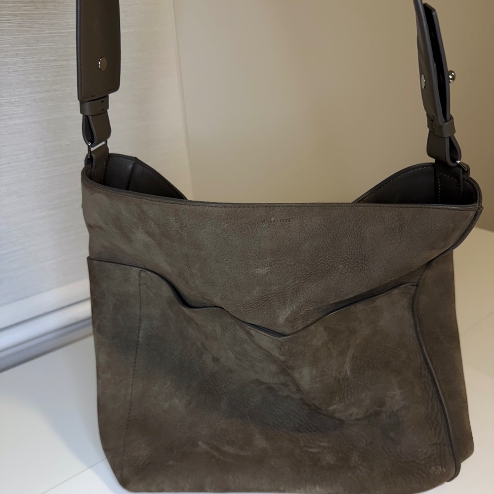 All Saints Echo North South Tote Bag in Color Ash Gray